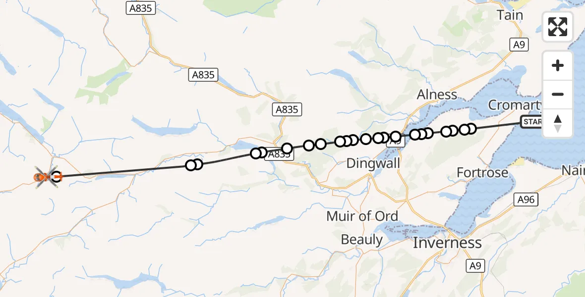 Flight route Coastguard Helicopter North Sea - Kinlochewe, 09 September 2026, 15:13