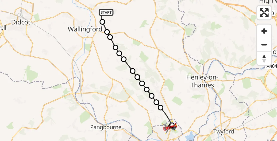 Flight route Air Ambulance Helicopter RAF Benson - Reading, 09 September 2026, 15:45