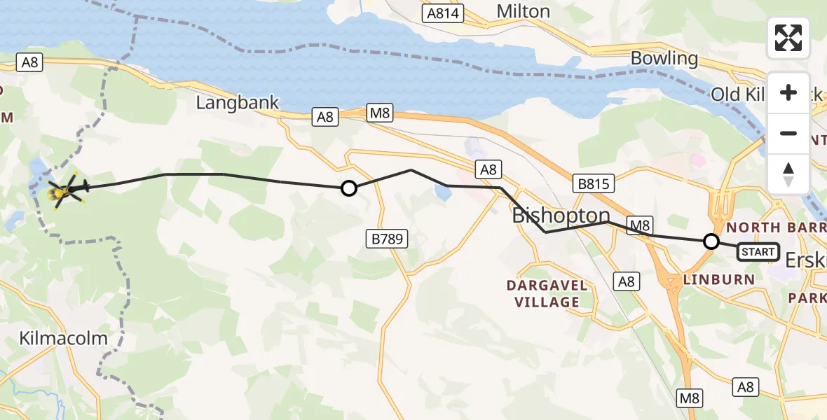 Flight route Police Helicopter Erskine - Renfrewshire, 09 September 2026, 15:51