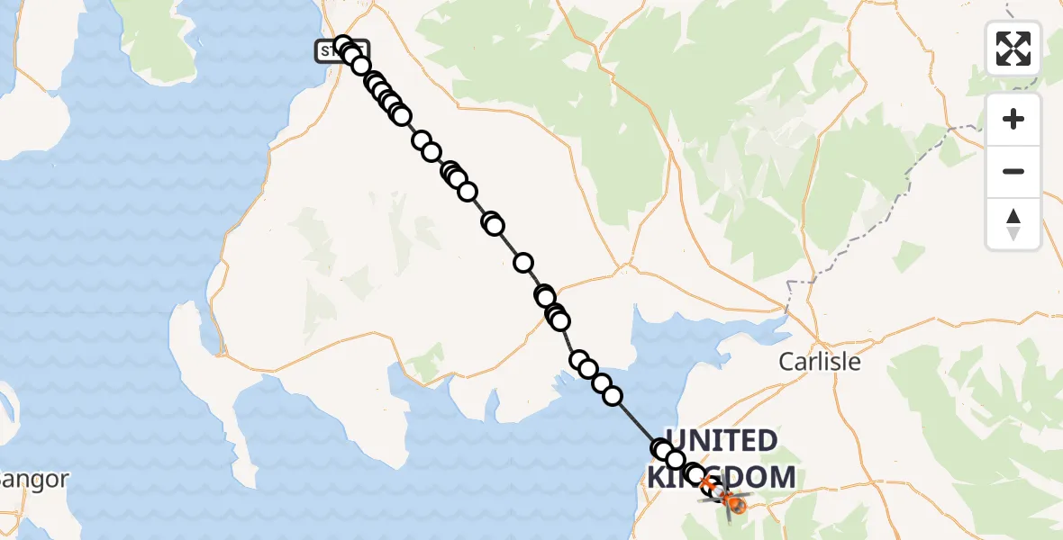Flight route Coastguard Helicopter Glasgow Prestwick Airport - Wythop, 09 September 2026, 16:01