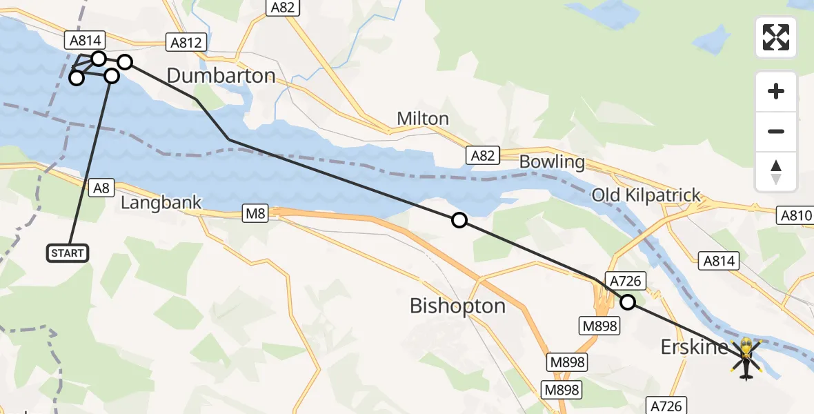 Flight route Police Helicopter Langbank - Clydebank, 09 September 2026, 16:24
