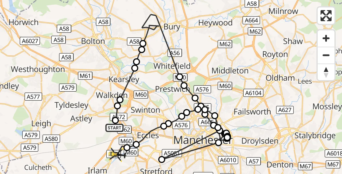 Flight route Police Helicopter Worsley - Irlam, 09 September 2026, 16:28