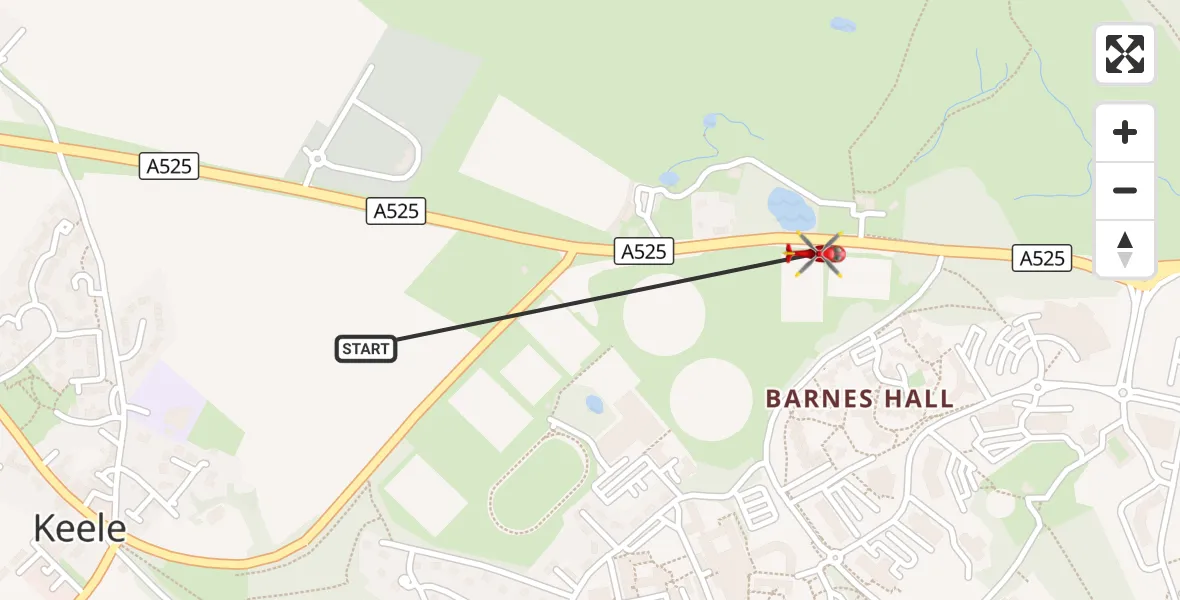 Flight route Air Ambulance Helicopter Newcastle-under-Lyme - Newcastle-under-Lyme, 09 September 2026, 16:34