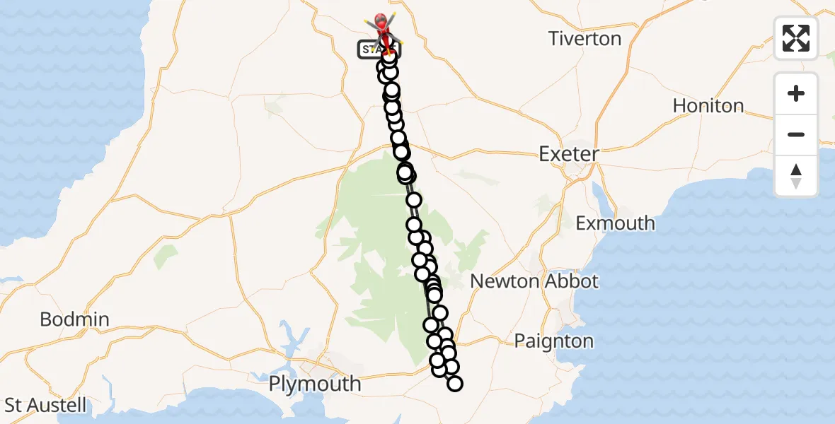 Flight route Air Ambulance Helicopter Winkleigh - Riddlecombe, 09 September 2026, 16:41