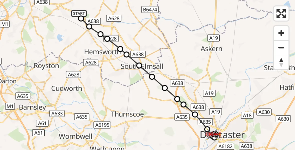 Flight route Air Ambulance Helicopter YAA Nostell Helicopter Port - Cusworth, 09 September 2026, 16:48