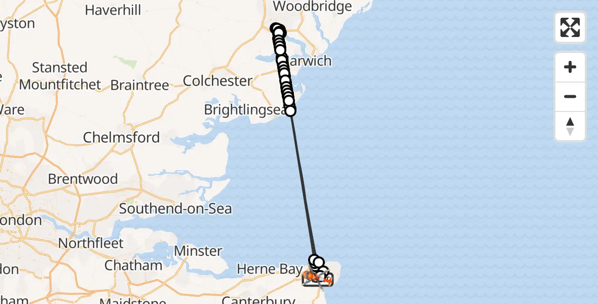 Flight route Coastguard Helicopter Manston Airport - Manston Airport, 09 September 2026, 16:52