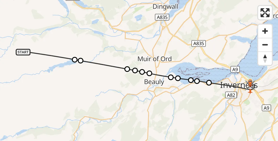 Flight route Coastguard Helicopter Highland - Inverness, 09 September 2026, 17:01