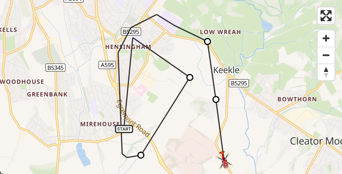 Flight route Air Ambulance Helicopter Whitehaven - Moor Row, 09 September 2026, 17:17