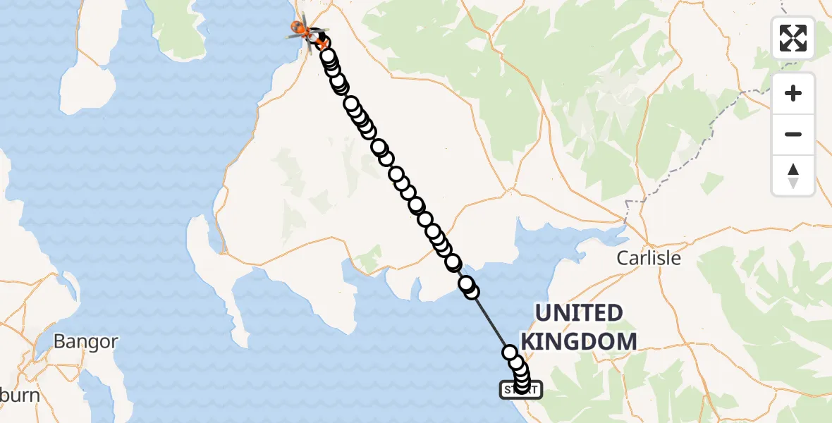 Flight route Coastguard Helicopter Whitehaven General - Glasgow Prestwick Airport, 09 September 2026, 17:22