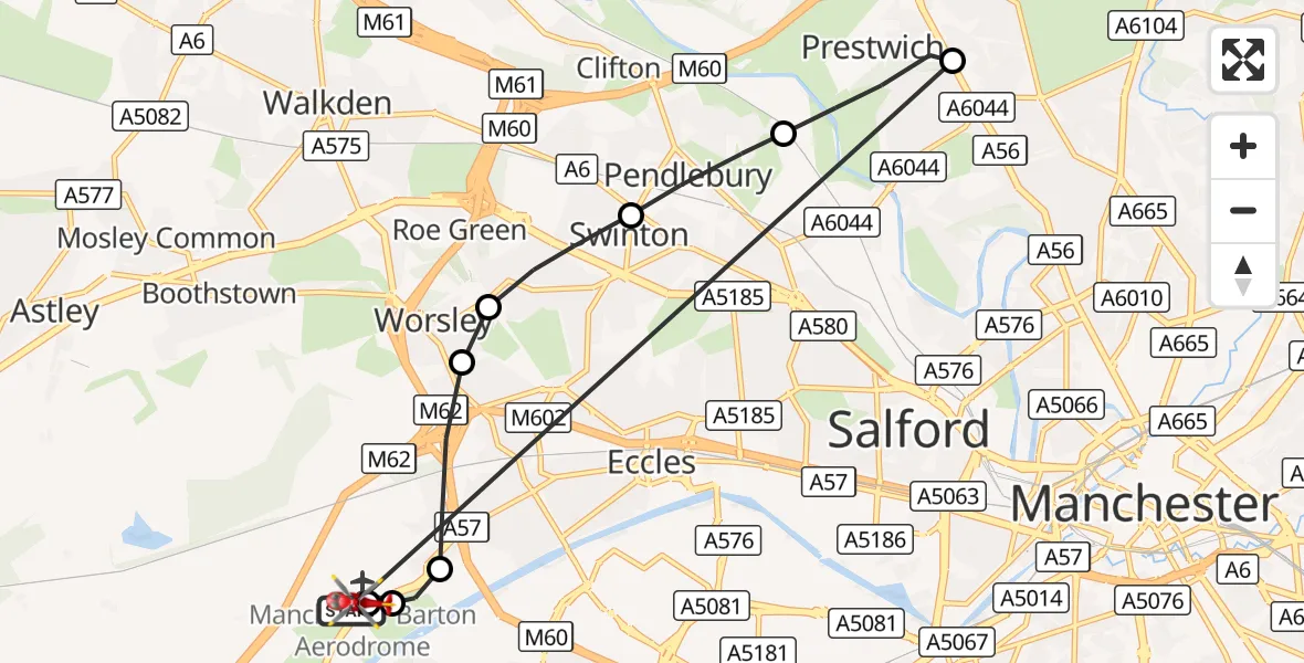 Flight route Air Ambulance Helicopter Manchester Barton Aerodrome - Manchester Barton Aerodrome, 09 September 2026, 17:34