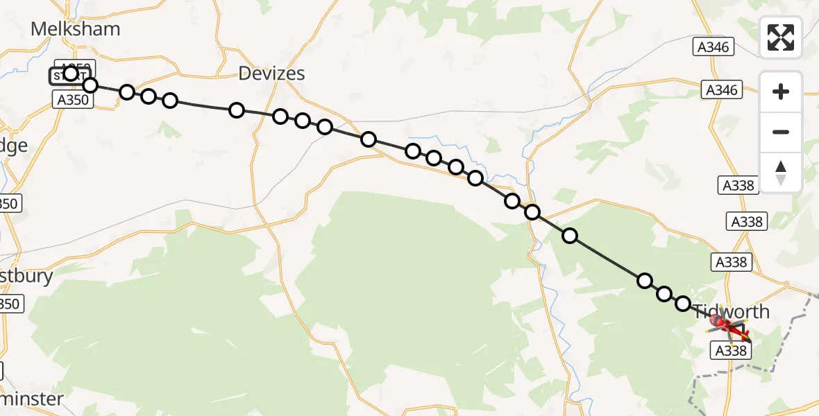 Flight route Air Ambulance Helicopter Wiltshire Air Ambulance - Tidworth, 09 September 2026, 17:47
