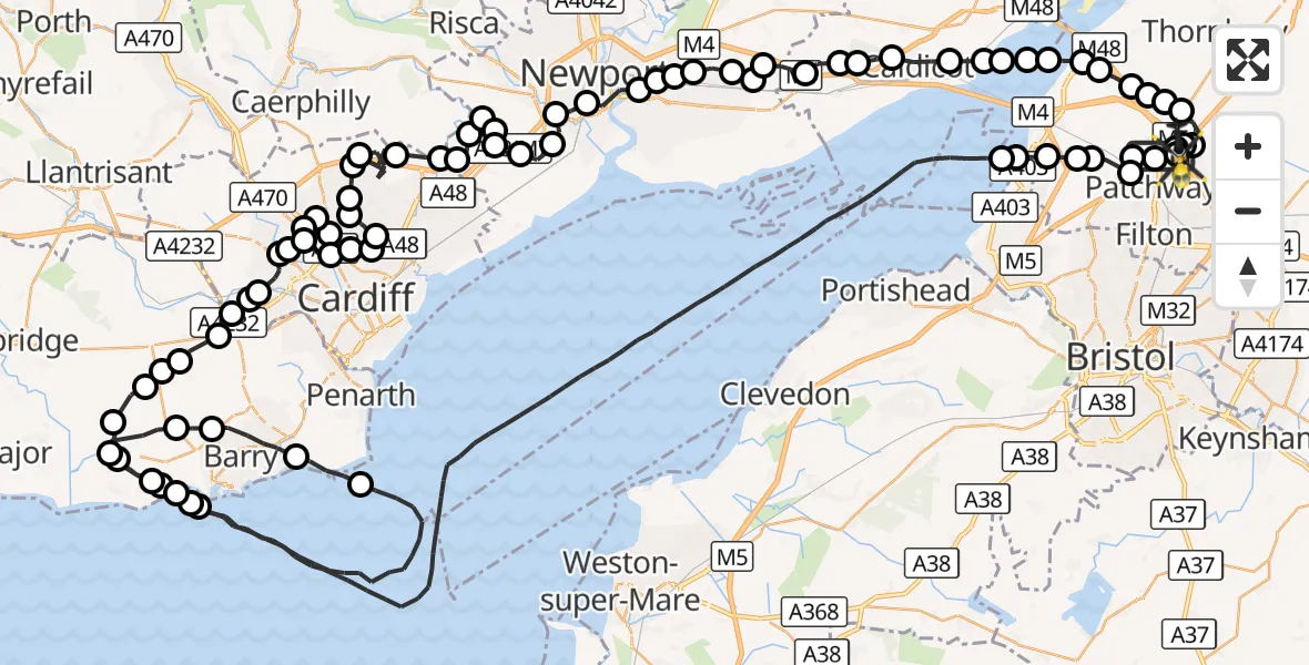 Flight route Police Helicopter Almondsbury Helicopter Base - Woodlands, 09 September 2026, 18:21