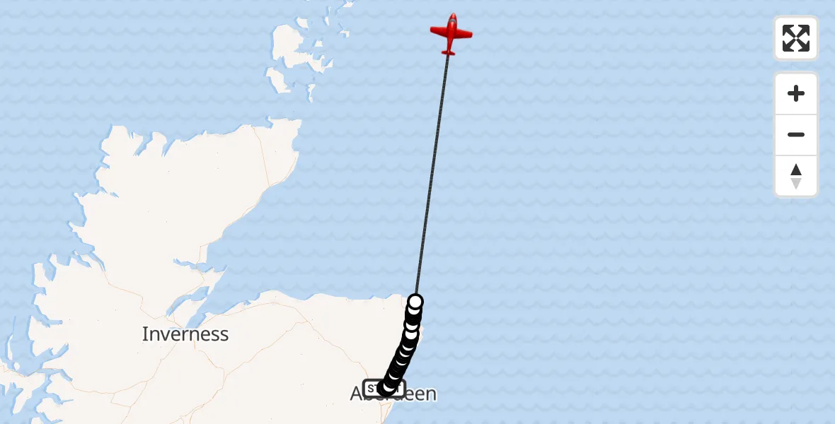 Flight route Air Ambulance Aircraft Bankhead - North Sea, 09 September 2026, 18:38