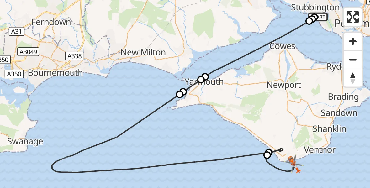 Flight route Coastguard Helicopter Solent Airport - Ventnor, 09 September 2026, 18:40