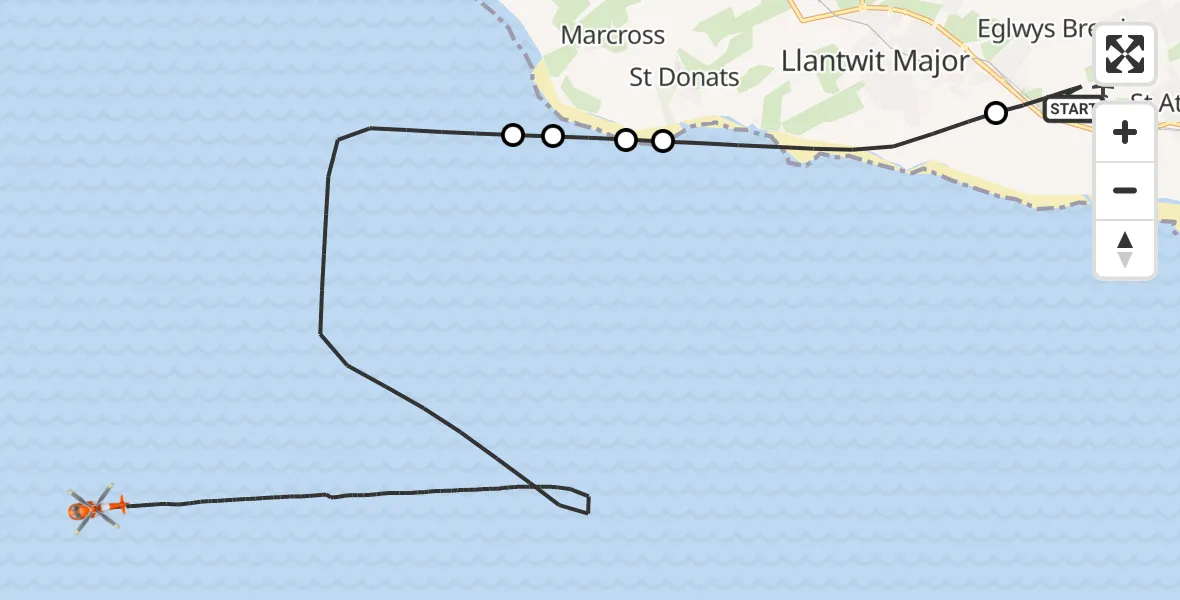 Flight route Coastguard Helicopter MOD St Athan - Bristol Channel, 09 September 2026, 18:41