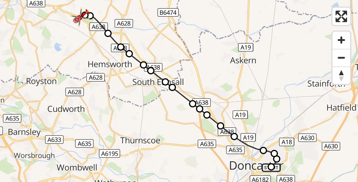 Flight route Air Ambulance Helicopter Intake - YAA Nostell Helicopter Port, 09 September 2026, 18:49