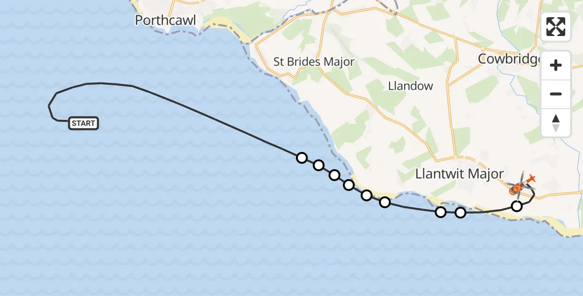 Flight route Coastguard Helicopter Bristol Channel - MOD St Athan, 09 September 2026, 19:28