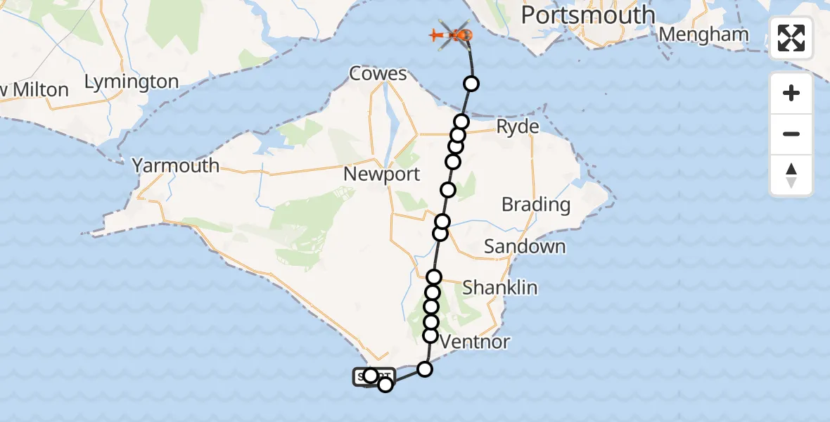 Flight route Coastguard Helicopter Niton - English Channel, 09 September 2026, 20:06