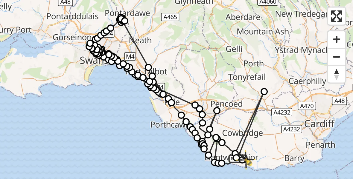 Flight route Police Helicopter Boverton - MOD St Athan, 09 September 2026, 20:41