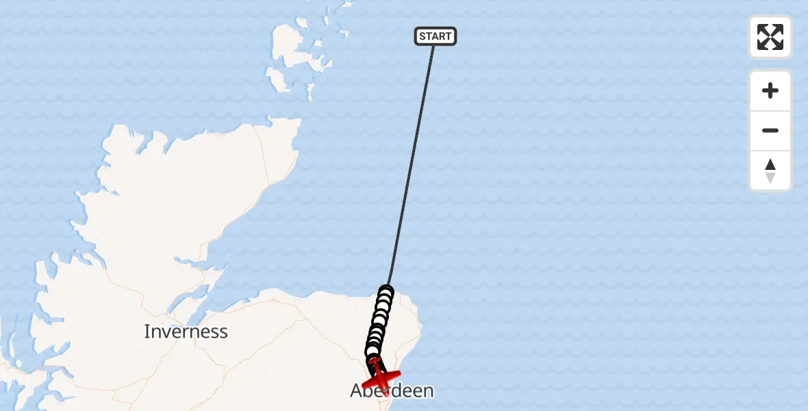 Flight route Air Ambulance Aircraft North Sea - Dyce and Stoneywood, 09 September 2026, 20:57