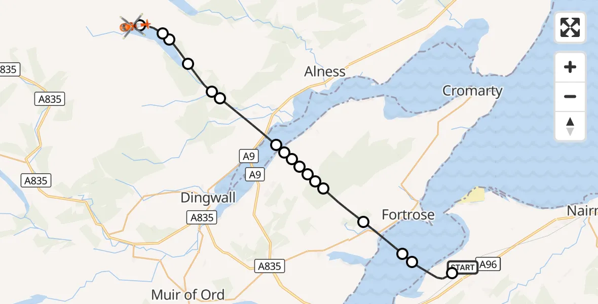 Flight route Coastguard Helicopter Inverness Airport - Loch Glass, 09 September 2026, 21:32