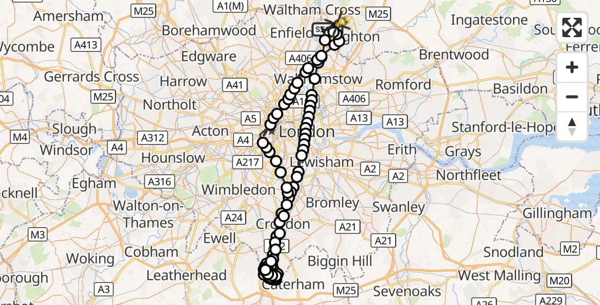 Flight route Police Helicopter Sewardstonebury - Epping Forest, 10 September 2026, 00:03