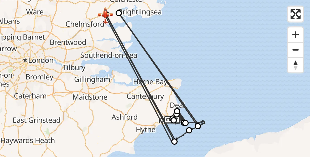 Flight route Coastguard Drone Dover - Maldon, 10 September 2026, 01:14