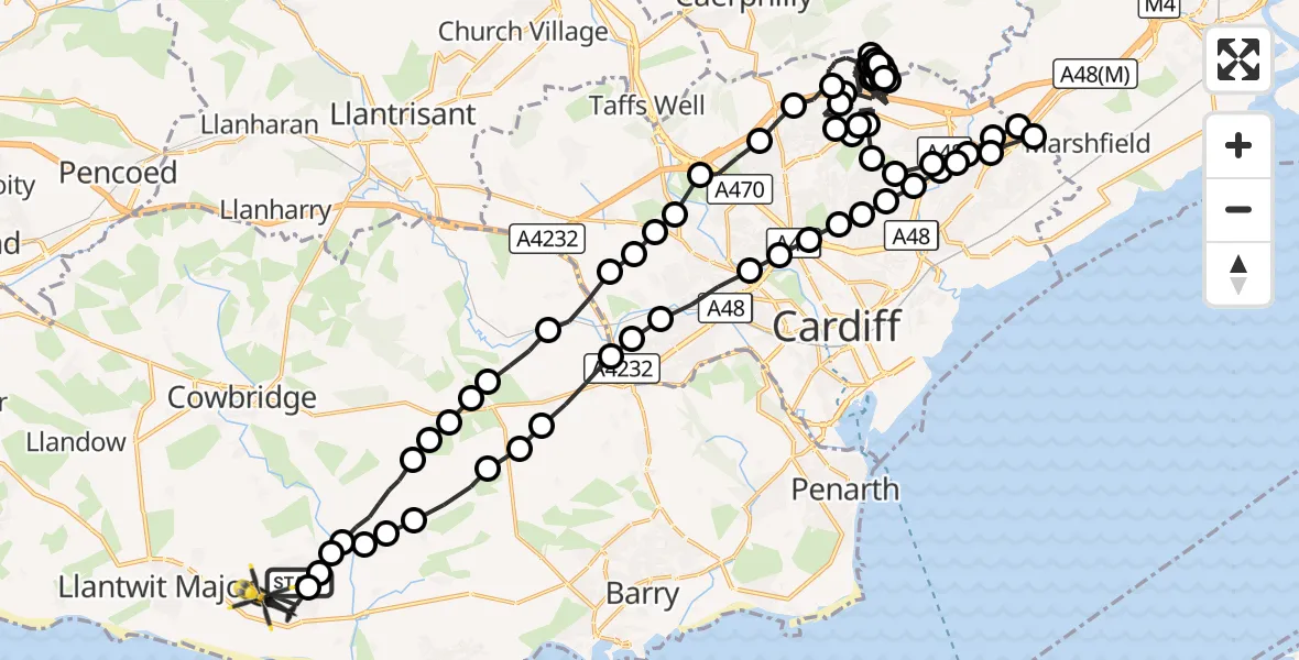 Flight route Police Helicopter MOD St Athan - MOD St Athan, 10 September 2026, 01:25
