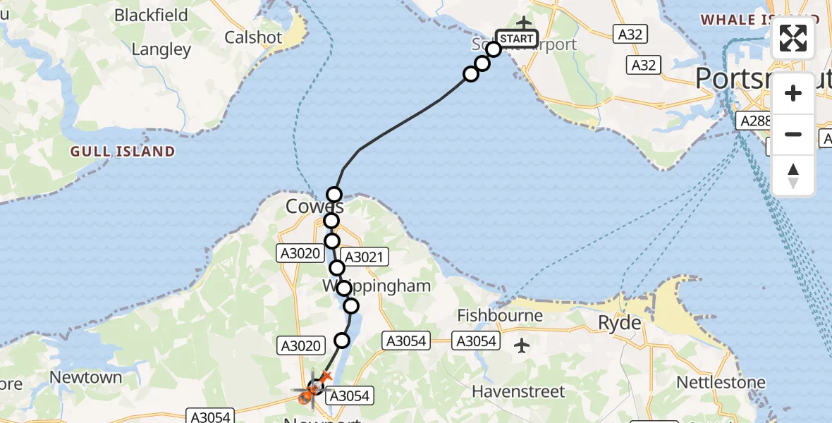 Flight route Coastguard Helicopter Solent Airport - St Marys Hospital Isle Of Wight, 10 September 2026, 03:52