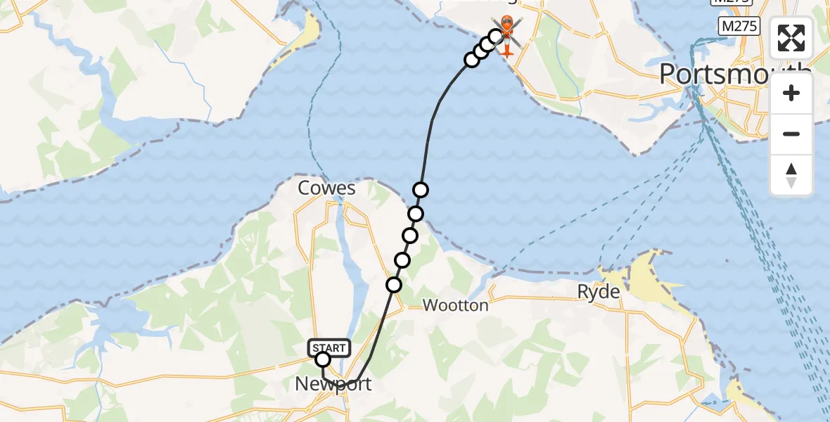 Flight route Coastguard Helicopter St Marys Hospital Isle Of Wight - Solent Airport, 10 September 2026, 04:05