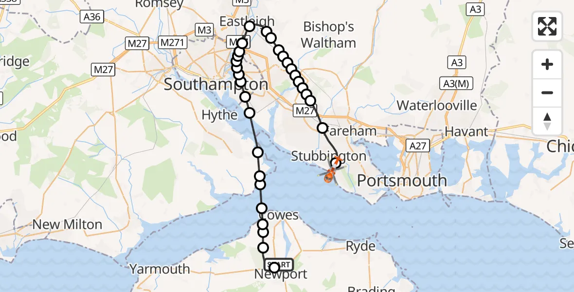 Flight route Coastguard Helicopter St Marys Hospital Isle Of Wight - Solent Airport, 10 September 2026, 05:57