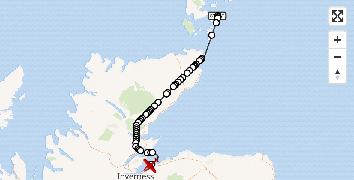Flight route Air Ambulance Aircraft The Ness - Delnies, 10 September 2026, 08:48