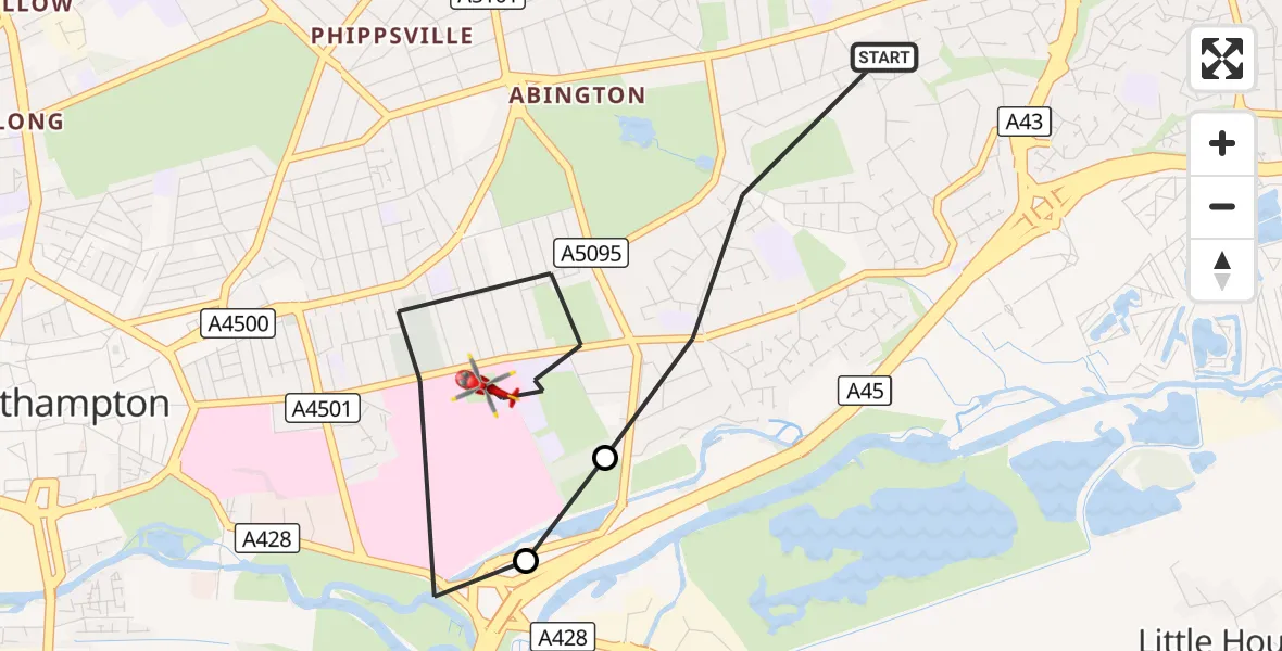 Flight route Air Ambulance Helicopter Northampton - Northampton, 10 September 2026, 09:52