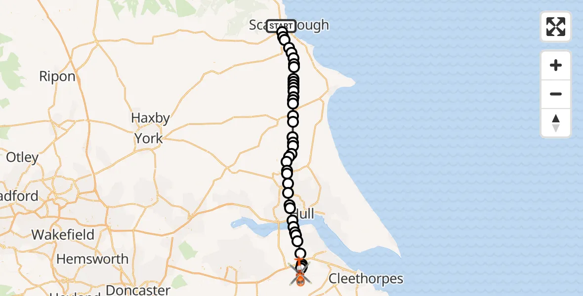 Flight route Coastguard Helicopter Scarborough - Humberside Airport, 10 September 2026, 10:03