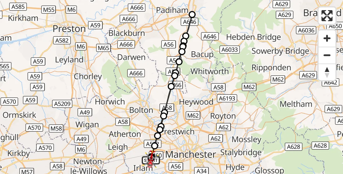 Flight route Air Ambulance Helicopter Manchester Barton Aerodrome - Manchester Barton Aerodrome, 10 September 2026, 10:15