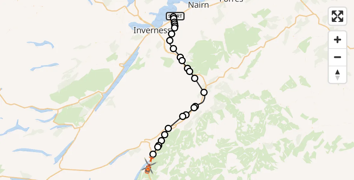 Flight route Coastguard Helicopter Inverness Airport - Dalwhinnie, 10 September 2026, 10:23