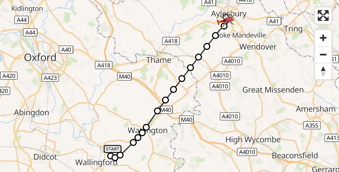 Flight route Air Ambulance Helicopter RAF Benson - Aylesbury, 10 September 2026, 10:54