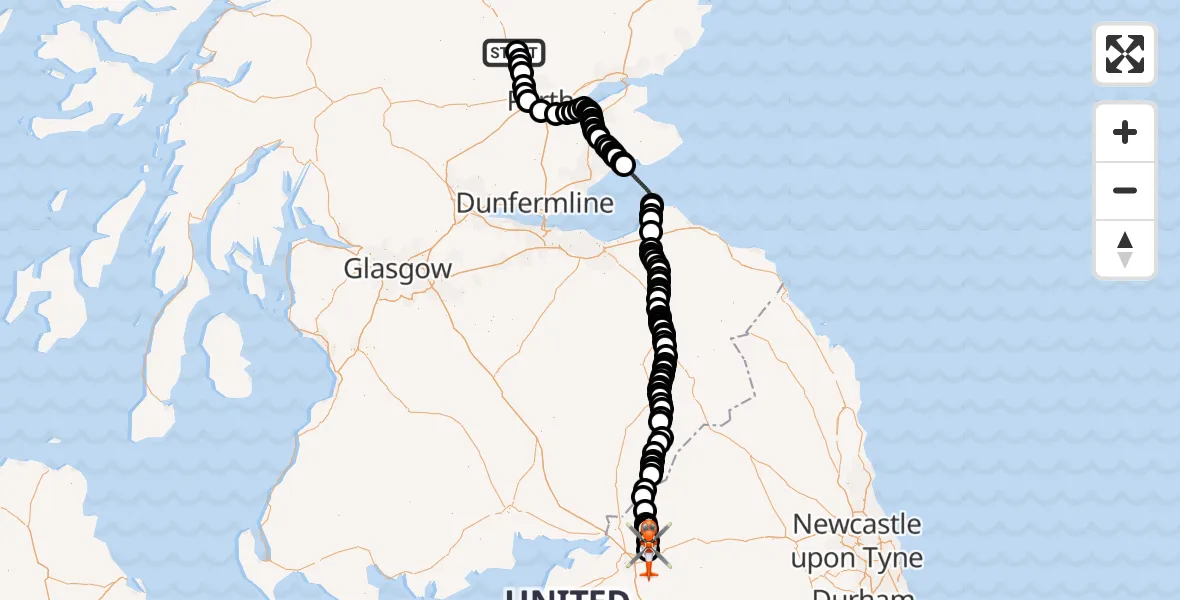 Flight route Coastguard Helicopter Birnam - Carlisle Lake District Airport, 10 September 2026, 11:09