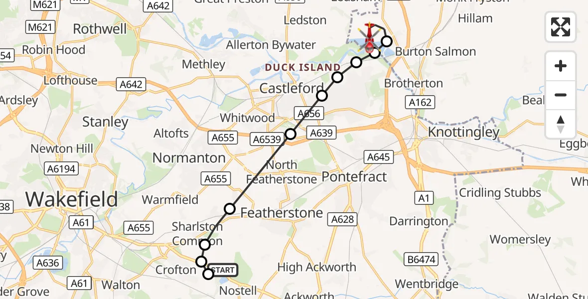 Flight route Air Ambulance Helicopter YAA Nostell Helicopter Port - New Fryston, 10 September 2026, 11:29