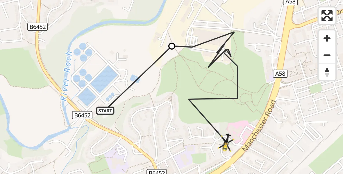 Flight route Police Helicopter Rochdale - Rochdale, 10 September 2026, 11:33