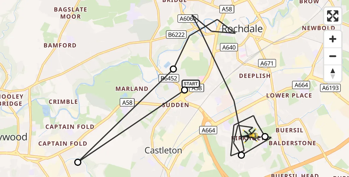 Flight route Police Helicopter Rochdale - Rochdale, 10 September 2026, 11:37