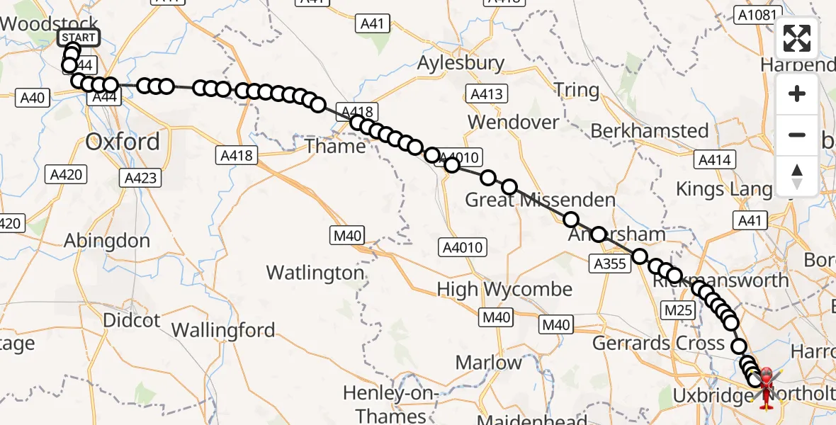 Flight route Air Ambulance Helicopter London Oxford Airport - RAF Northolt, 10 September 2026, 12:25