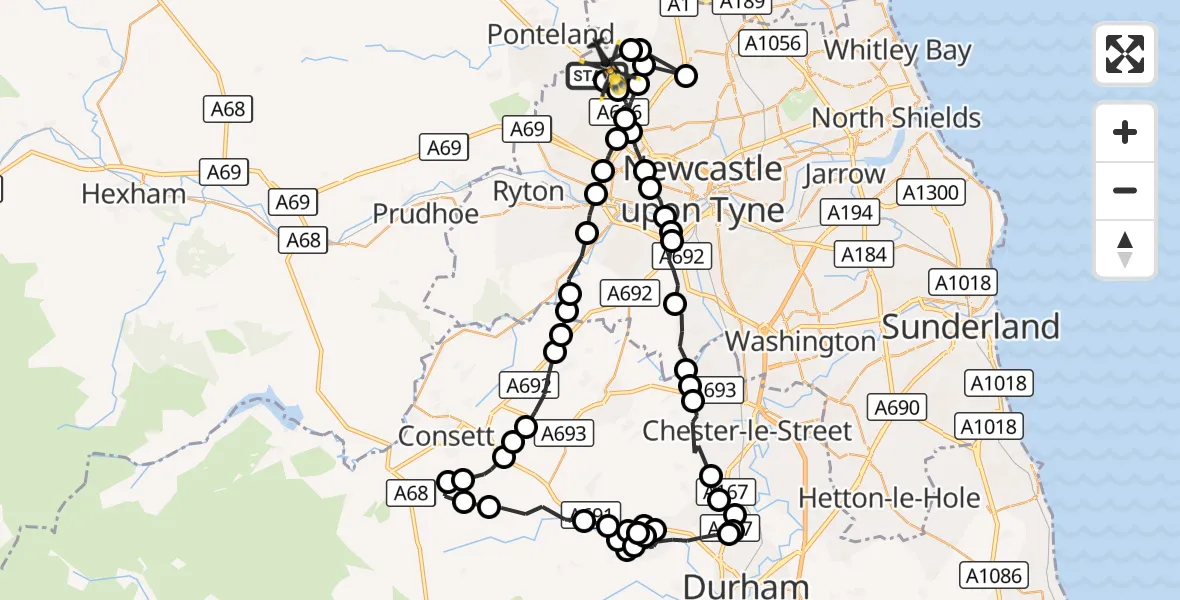 Flight route Police Helicopter Newcastle International Airport - Newcastle International Airport, 10 September 2026, 12:28