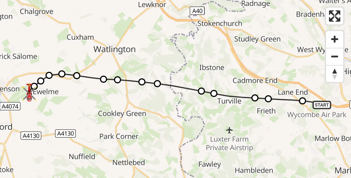 Flight route Air Ambulance Helicopter Wycombe Air Park - RAF Benson, 10 September 2026, 12:44