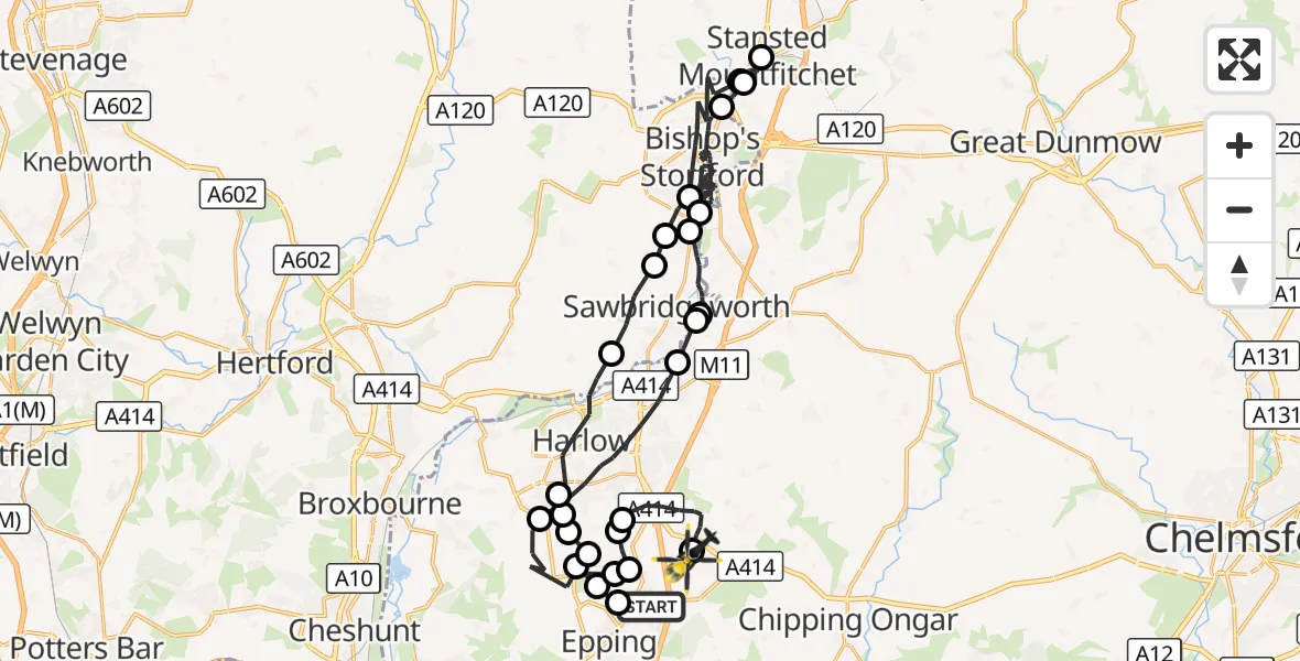 Flight route Police Helicopter North Weald Bassett - North Weald Airfield, 10 September 2026, 13:24