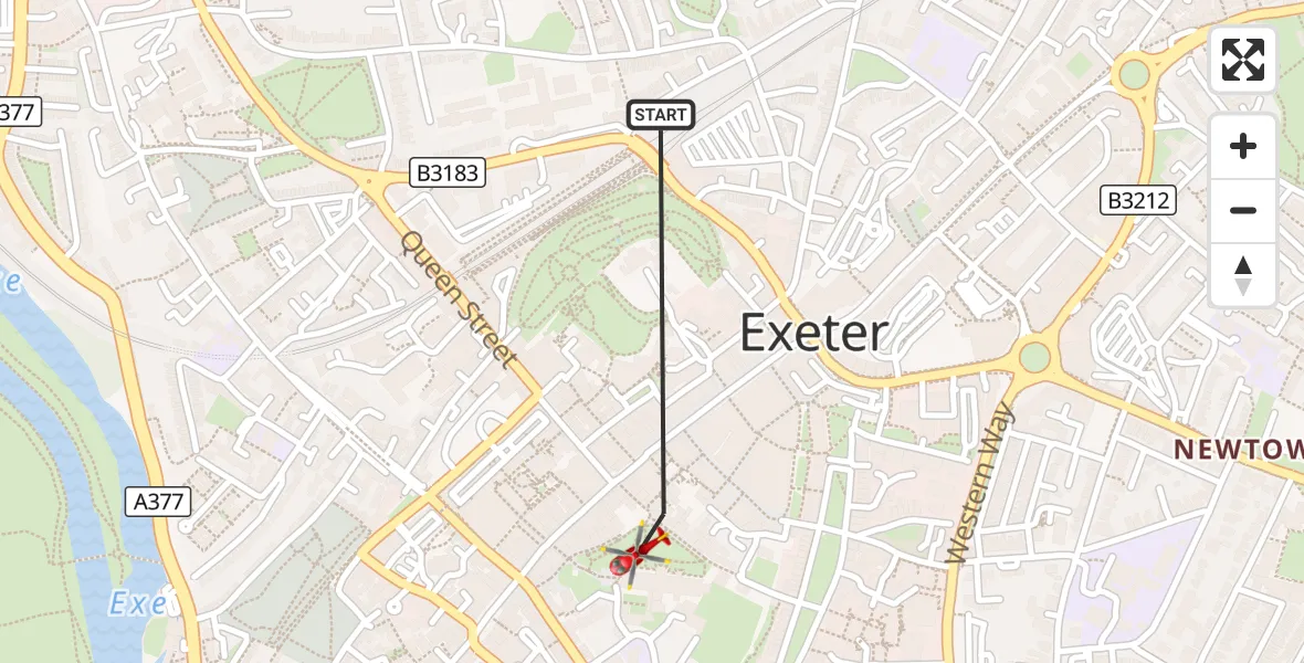 Flight route Air Ambulance Helicopter Exeter - Exeter, 10 September 2026, 14:11