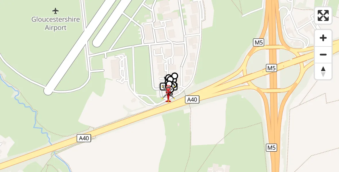 Flight route Air Ambulance Helicopter Gloucestershire Airport - Tewkesbury, 10 September 2026, 14:35
