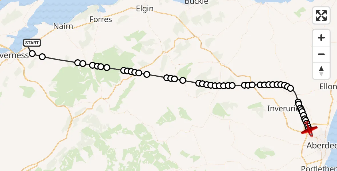Flight route Air Ambulance Aircraft Inverness - Aberdeen International Airport, 10 September 2026, 14:36