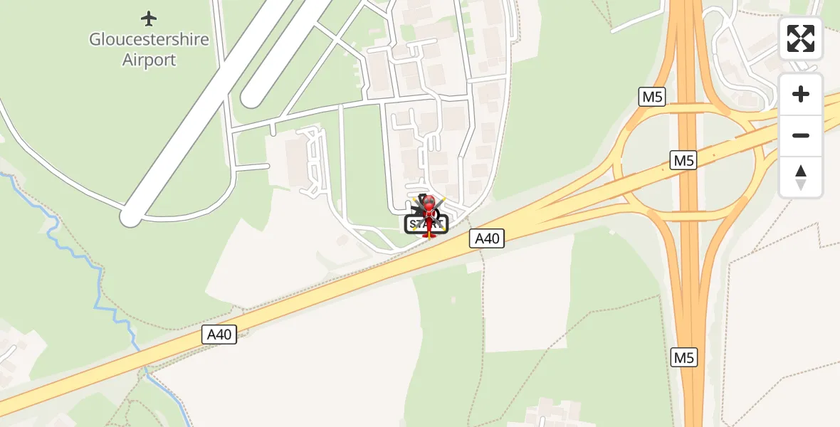 Flight route Air Ambulance Helicopter Gloucestershire Airport - Tewkesbury, 10 September 2026, 14:52