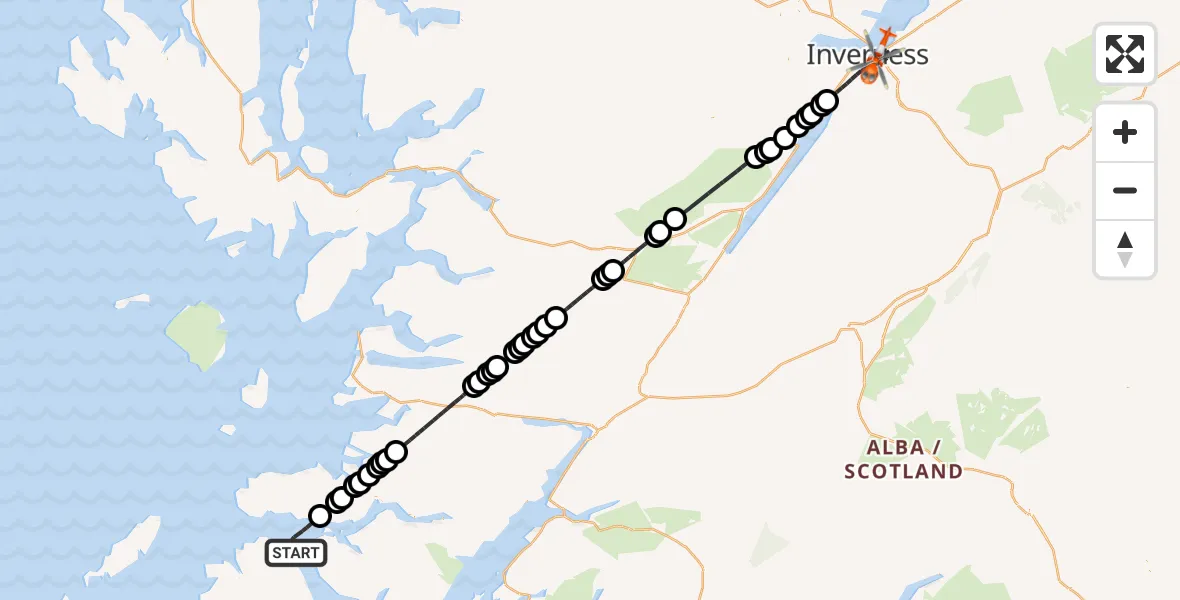 Flight route Coastguard Helicopter Inner Seas - Inverness, 10 September 2026, 16:06